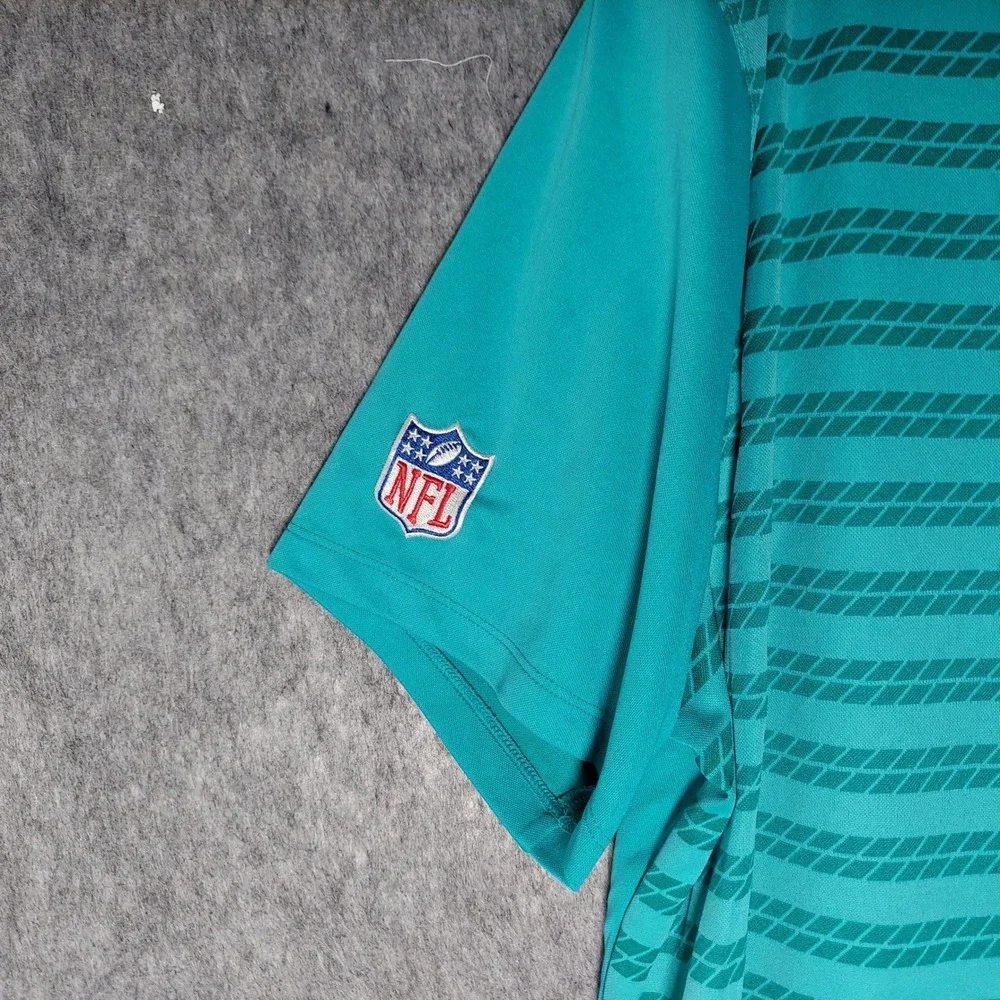 Nike Men Polo XL Teal Miami Dolphins NFL Football Dri-Fit Striped Performance